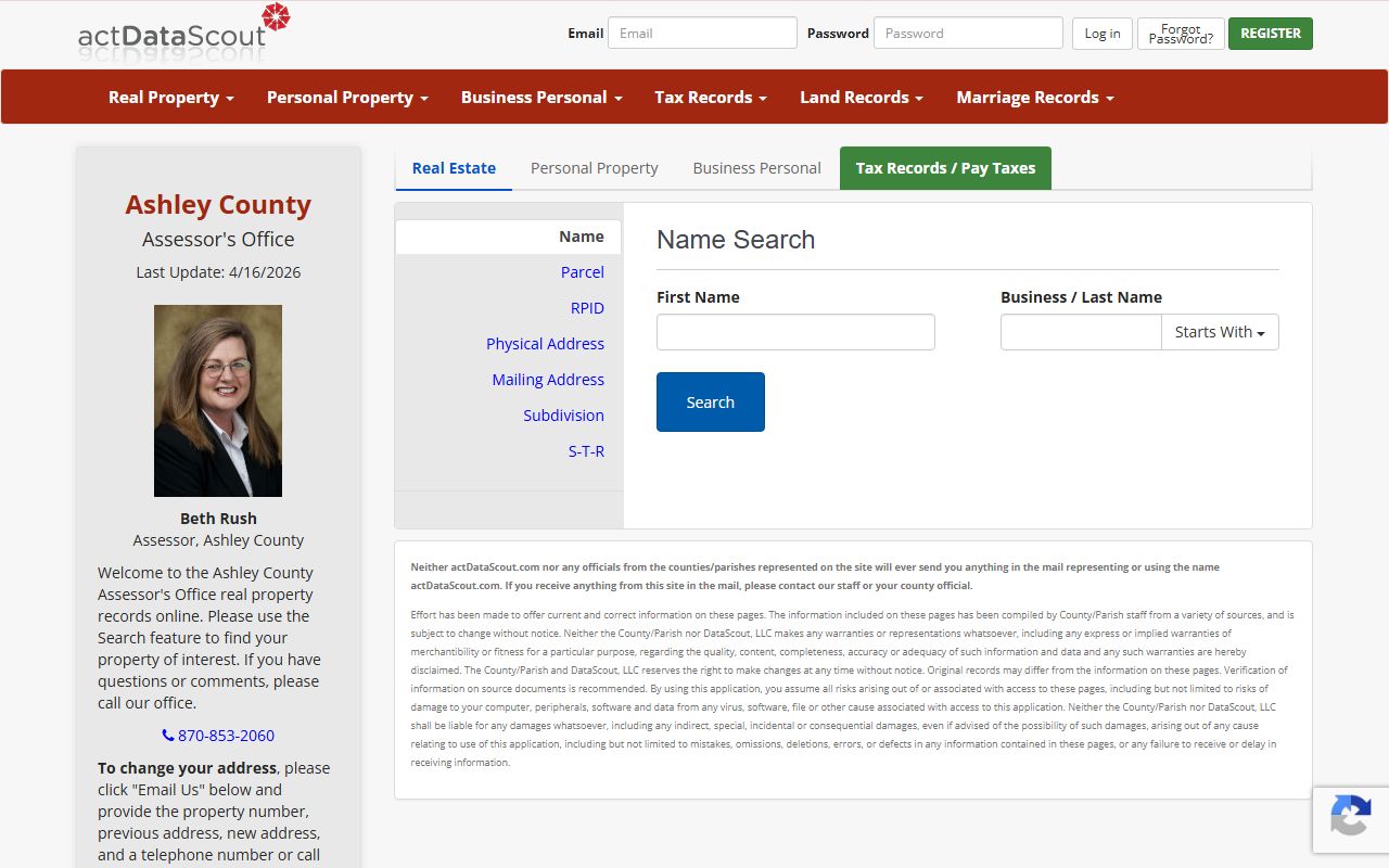Ashley County property records search portal