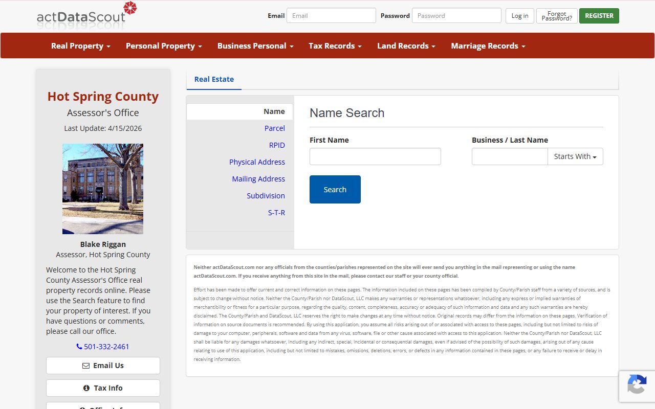 Hot Spring County property records search portal