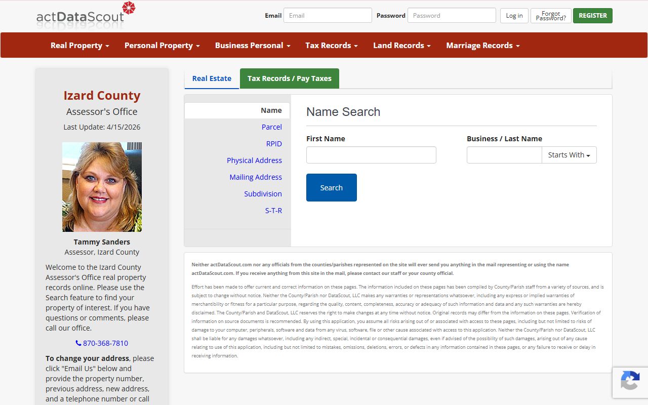 Izard County property records search portal