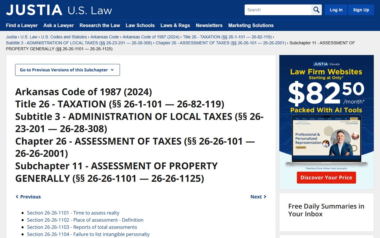 Arkansas property assessment statutes Subchapter 11 for county records