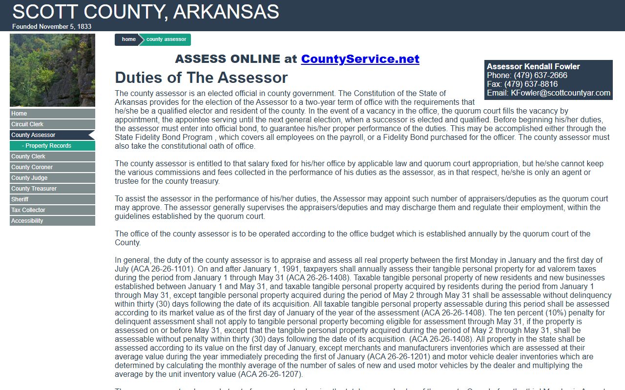 Arkansas county property assessor office duties and property records management
