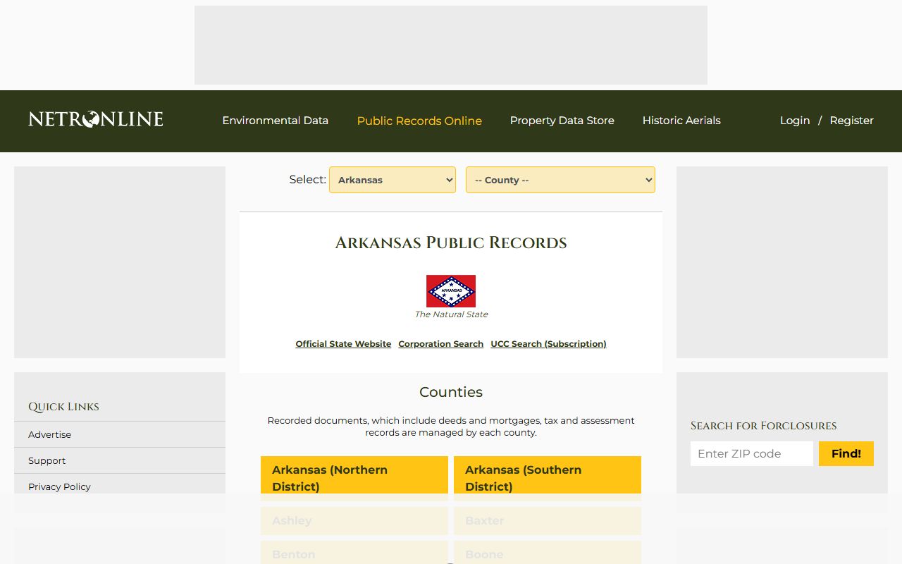 NETR Online directory for Arkansas property records offices