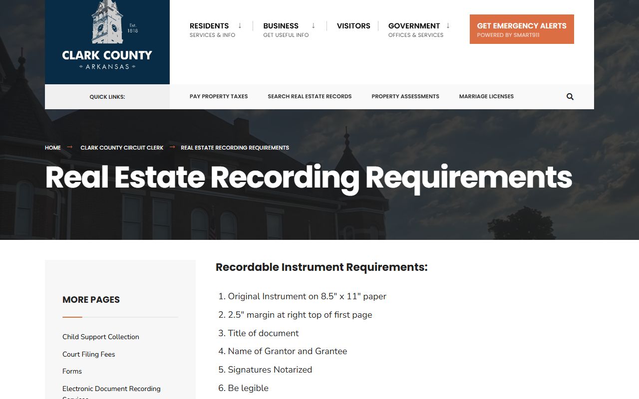 Arkansas property records document recording requirements and fee schedule